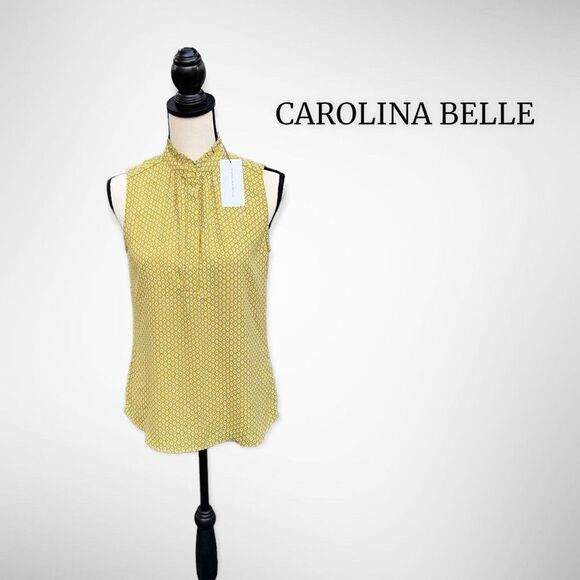 NWT Carolina Belle Sleeveless High Neck Hidden Button Down Chartreuse Top (XS) $ - Picture 12 of 12